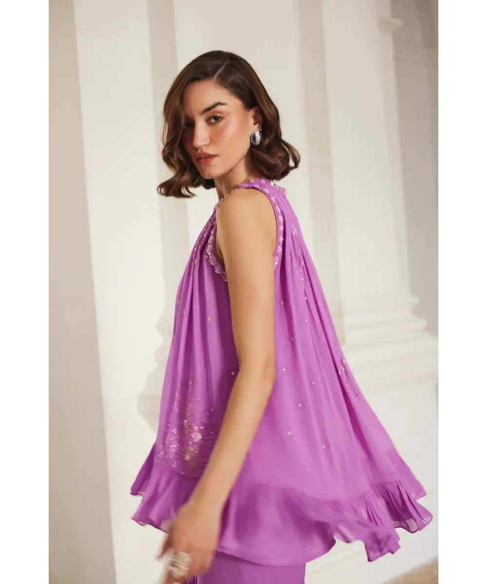SANYA GULATI- Bubblegum Pink Halterneck Top Sharara